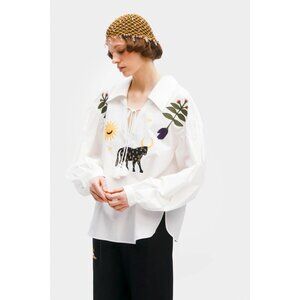 SLEEPER Mystic Appliquéd Cotton Blouse White Womens Size XS-S